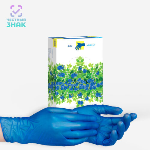 Перчатки виниловые голубые 433