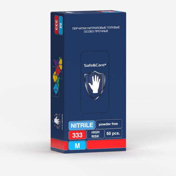 Перчатки «Safe&Care»® нитриловые голубые особо прочные (High Risk) 333 без РУ