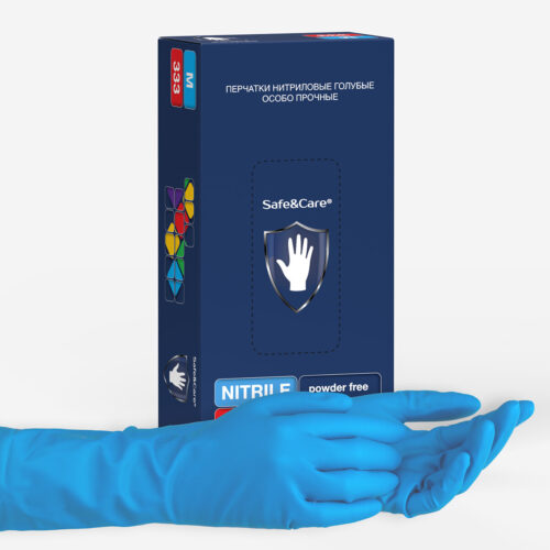 Перчатки «Safe&Care»® нитриловые голубые особо прочные (High Risk) 333 без РУ